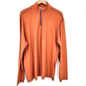 Agave Denim Mens 1/4 Zip Pullover Top Size XL Orange Blue Mock Neck Made In USA